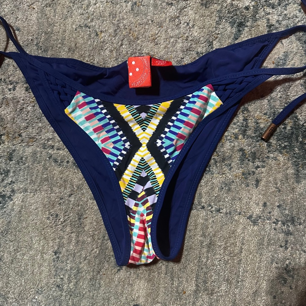 Red Carter Swimwear Blue Geometric Print Bikini Bottoms Size Small Tie Sides‎